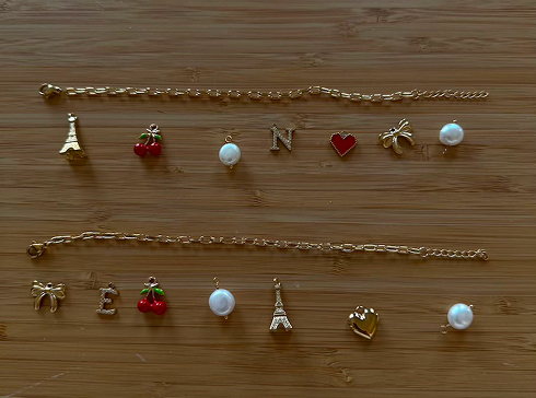 Picture of charm bracelets on table