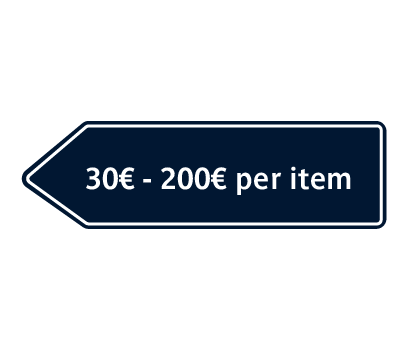 Dark blue and white signage behind text