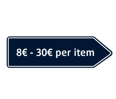 Dark blue and white signage behind text